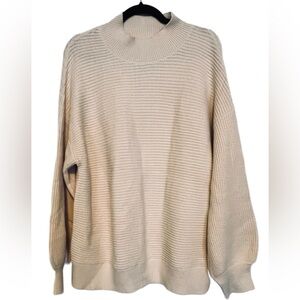 NWOT Mock Neck Ribbed Knit Lantern Sleeve Sweater, Size XL (16/18), Beige